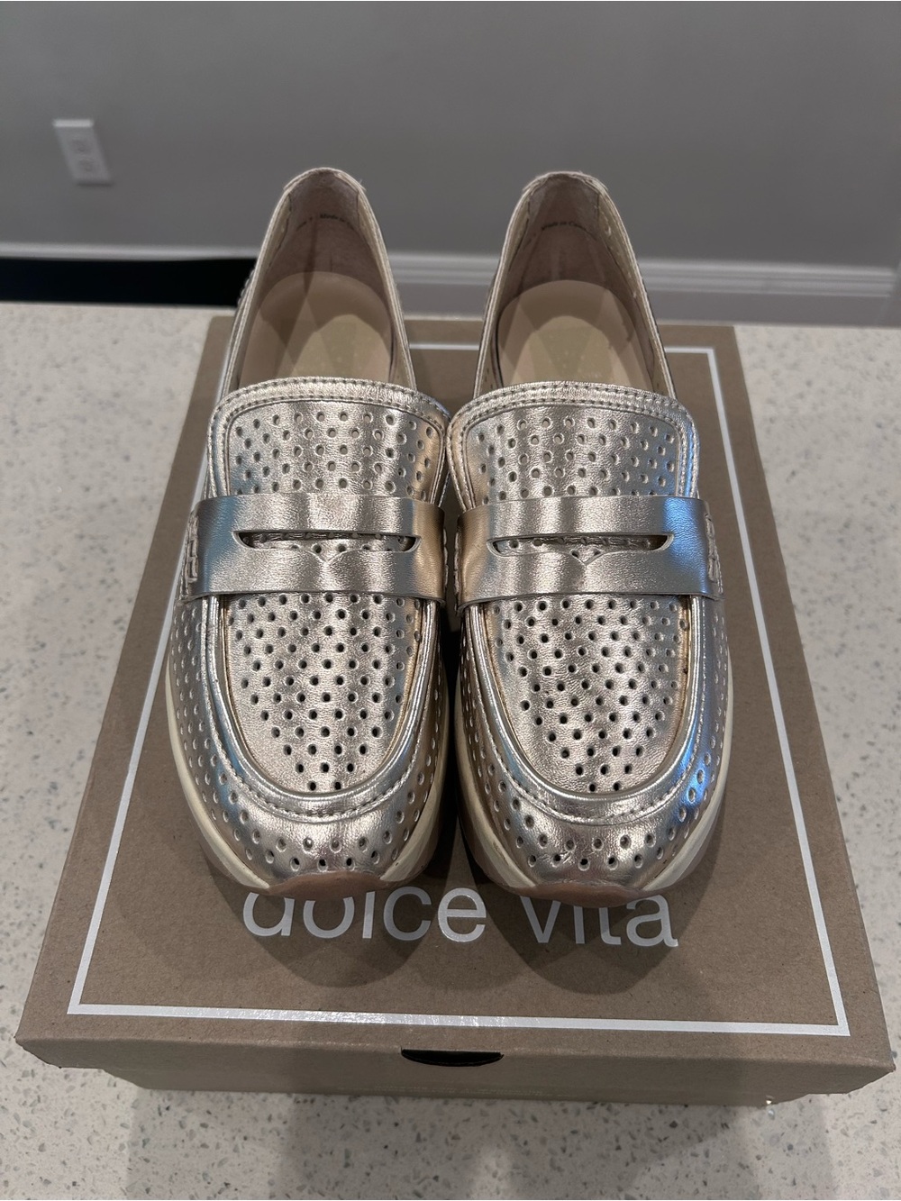 Dolce Vita Metallic Gold Perforated Penny Loafers